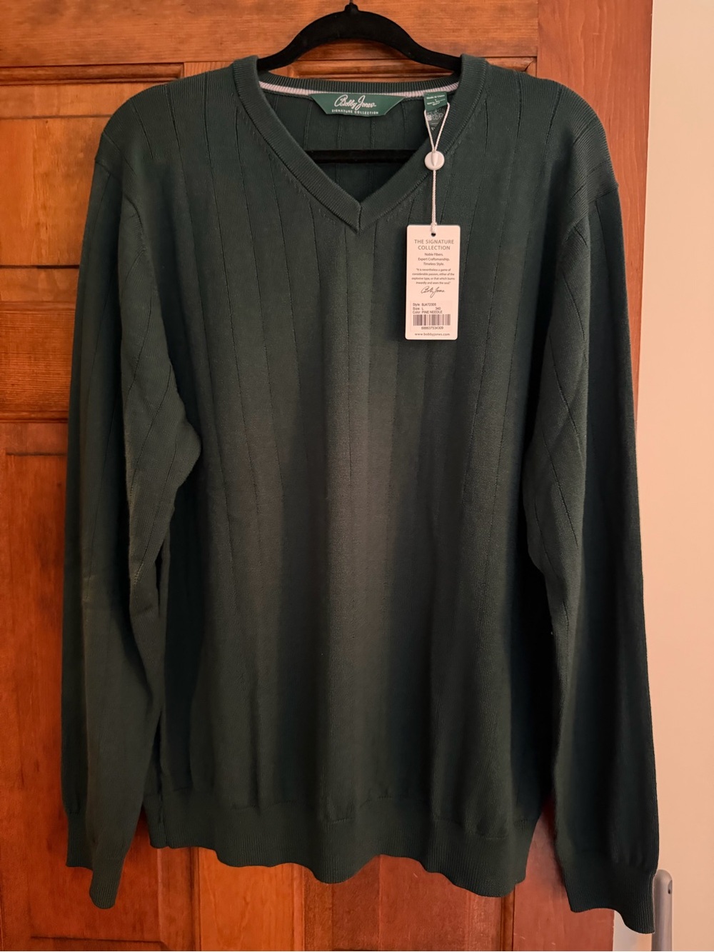 Bobby Jones Signature Collection Men L Merino Wool V Neck Sweater Green NWT